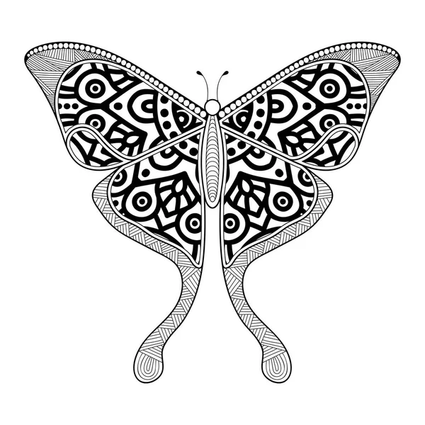 Vector butterfly black and white element line art print design — Stock Vector