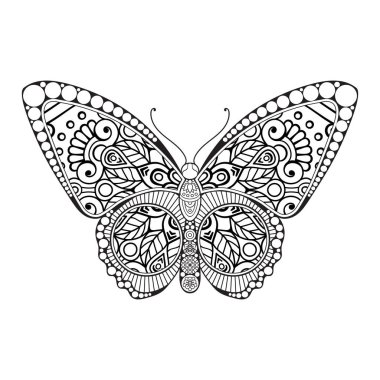 vektör kelebeği siyah beyaz element çizgi çizimi tasarımı