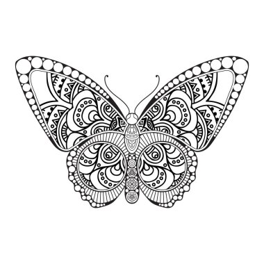 vektör kelebeği siyah beyaz element çizgi çizimi tasarımı