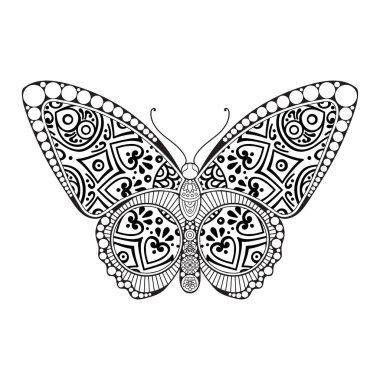 vektör kelebeği siyah beyaz element çizgi çizimi tasarımı