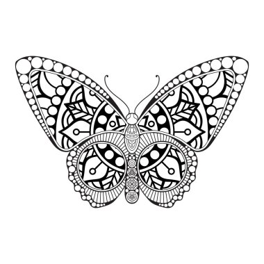 vektör kelebeği siyah beyaz element çizgi çizimi tasarımı