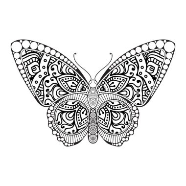 vektör kelebeği siyah beyaz element çizgi çizimi tasarımı
