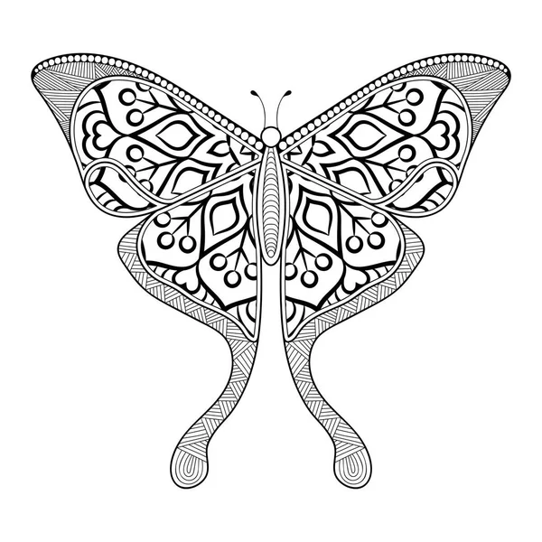 Vector mariposa blanco y negro elemento línea arte impresión diseño — Vector de stock