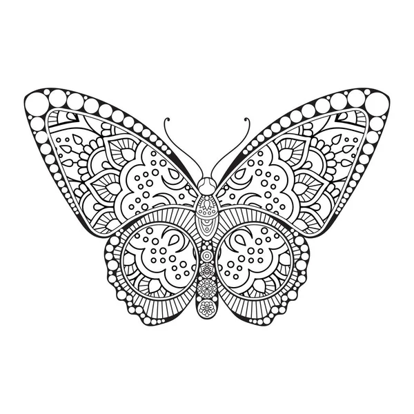 Vector butterfly black and white element line art print design — Stock Vector