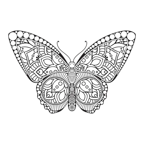 Vector butterfly black and white element line art print design — Stock Vector