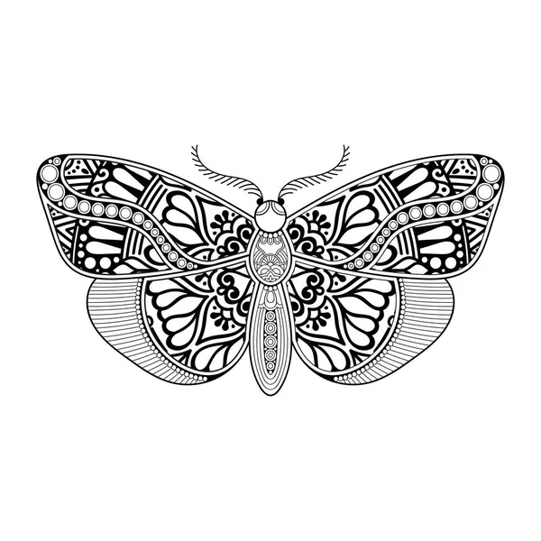 Vector butterfly black and white element line art print design — Stock Vector