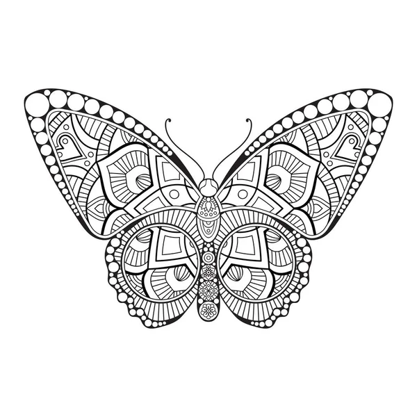 Vector butterfly black and white element line art print design — Stock Vector
