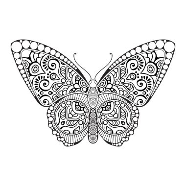 vektör kelebeği siyah beyaz element çizgi çizimi tasarımı
