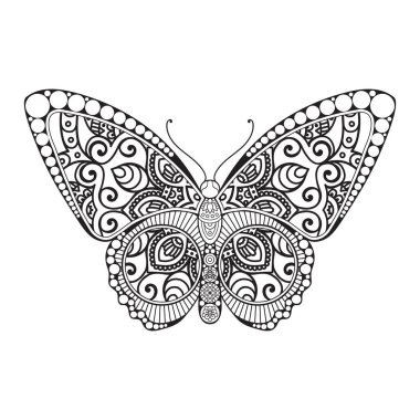 vektör kelebeği siyah beyaz element çizgi çizimi tasarımı