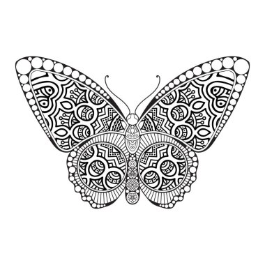 vektör kelebeği siyah beyaz element çizgi çizimi tasarımı