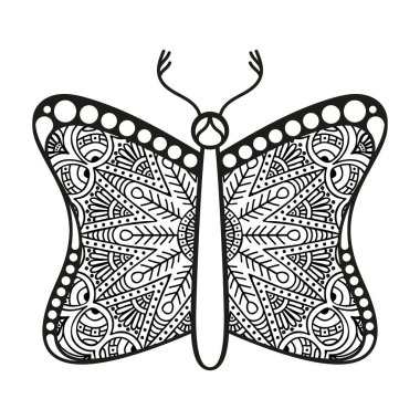 vektör kelebeği siyah beyaz element çizgi çizimi tasarımı