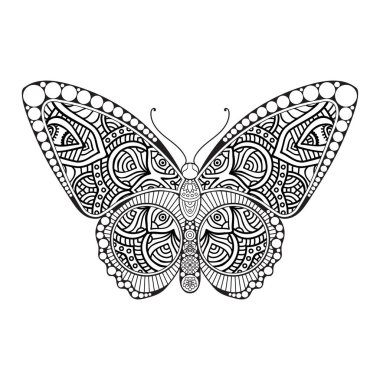 vektör kelebeği siyah beyaz element çizgi çizimi tasarımı