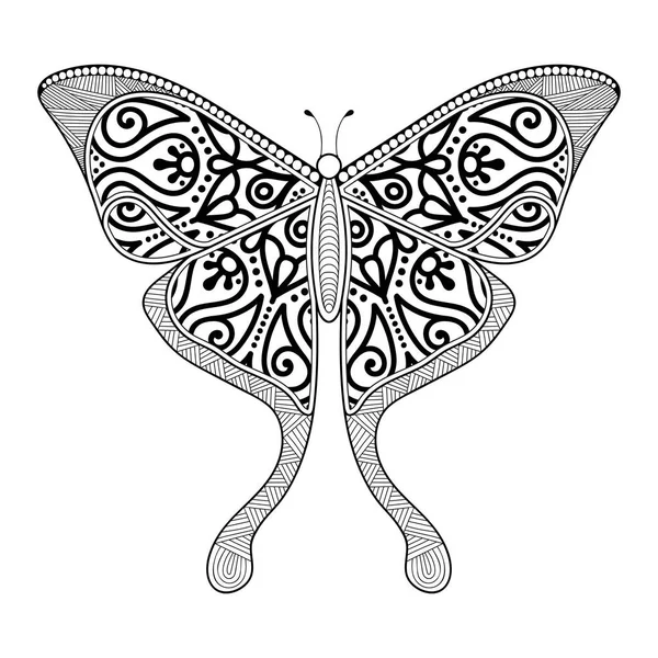 Vector butterfly black and white element line art print design — Stock Vector