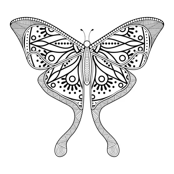 Vector mariposa blanco y negro elemento línea arte impresión diseño — Vector de stock