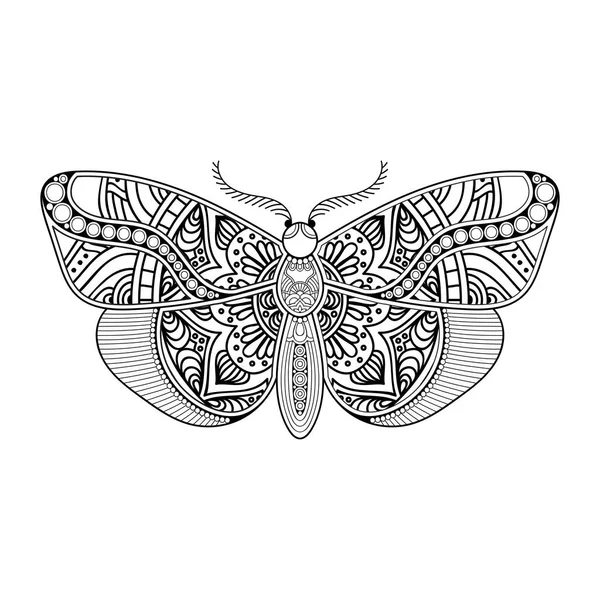 Vector butterfly black and white element line art print design — Stock Vector