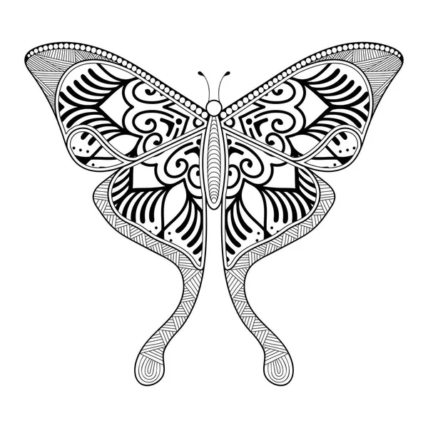 Vector mariposa blanco y negro elemento línea arte impresión diseño — Vector de stock