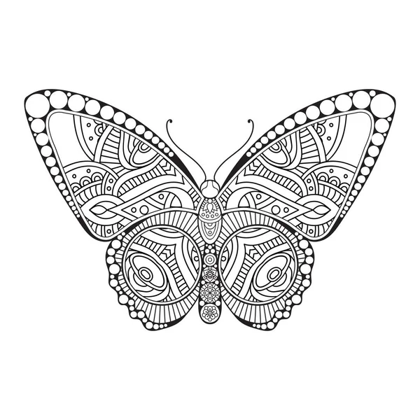 Vector butterfly black and white element line art print design — Stock Vector