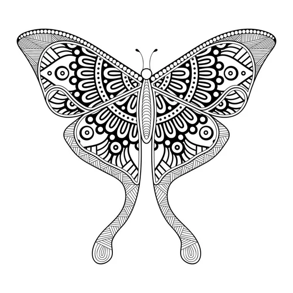 Vector butterfly black and white element line art print design — Stock Vector