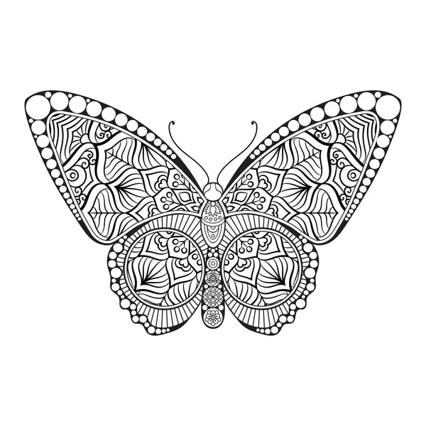 Vector butterfly black and white element line art print design — Stock Vector