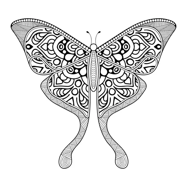 Vector mariposa blanco y negro elemento línea arte impresión diseño — Vector de stock