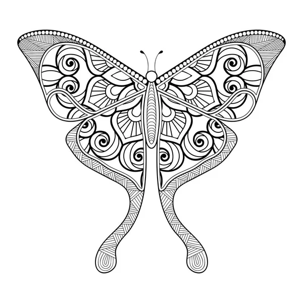 Vector butterfly black and white element line art print design — Stock Vector