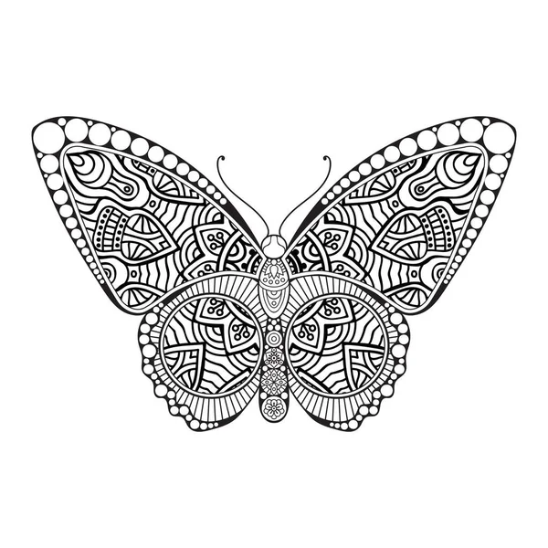 Vector butterfly black and white element line art print design — Stock Vector