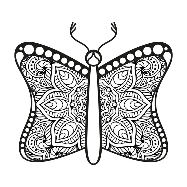 Vector butterfly black and white element line art print design — Stock Vector