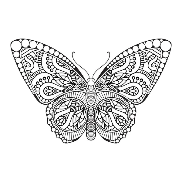 Vector butterfly black and white element line art print design — Stock Vector