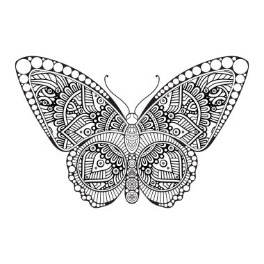 vektör kelebeği siyah beyaz element çizgi çizimi tasarımı
