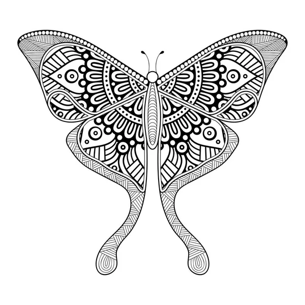 Vector butterfly black and white element line art print design — Stock Vector