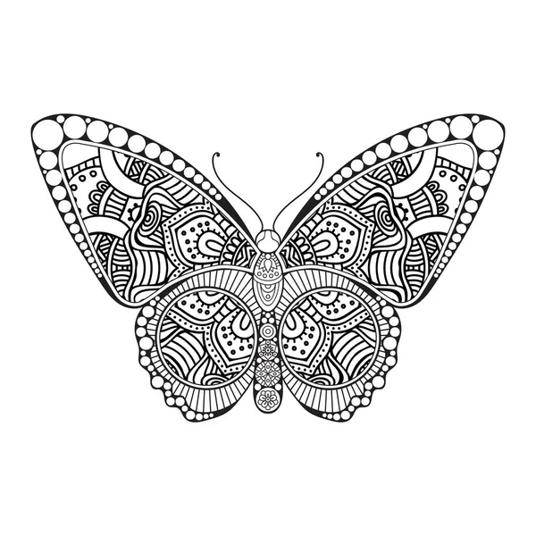 Vector butterfly black and white element line art print design — Stock Vector