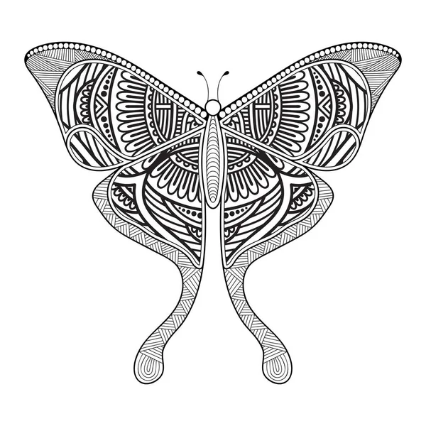 Vector butterfly black and white element line art print design — Stock Vector