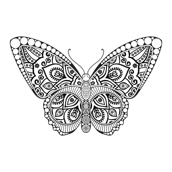 Vector mariposa blanco y negro elemento línea arte impresión diseño — Vector de stock