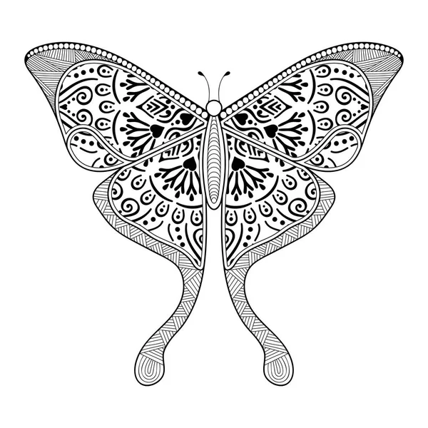 Vector mariposa blanco y negro elemento línea arte impresión diseño — Vector de stock