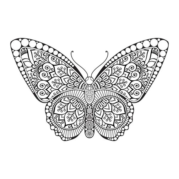 Vector mariposa blanco y negro elemento línea arte impresión diseño — Vector de stock