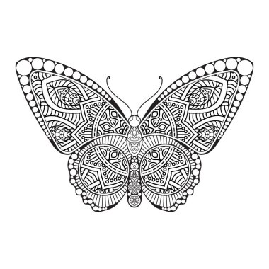 vektör kelebeği siyah beyaz element çizgi çizimi tasarımı