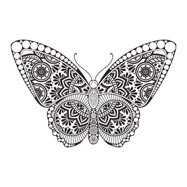 vektör kelebeği siyah beyaz element çizgi çizimi tasarımı