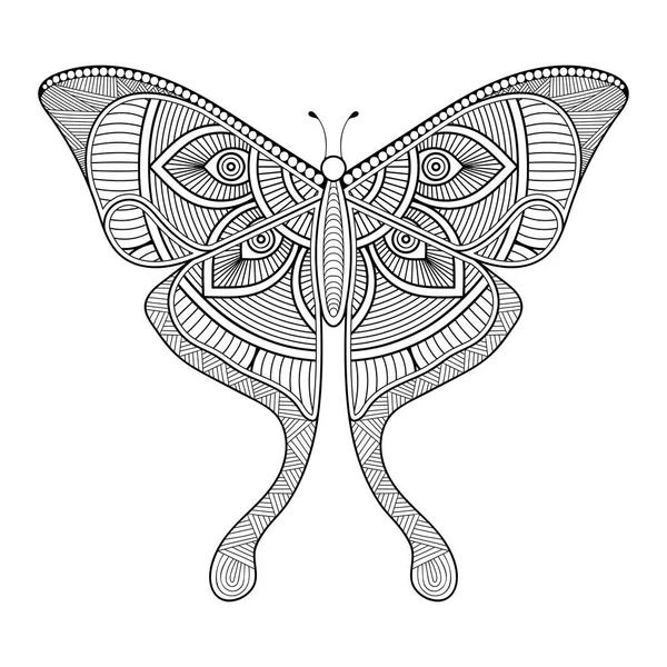 Векторная бабочка черно-белый элемент линии художественной печати дизайн — стоковый вектор