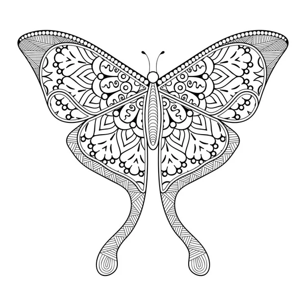 Vector butterfly black and white element line art print design — Stock Vector