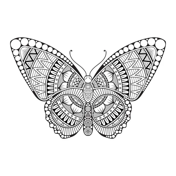 Διάνυσμα πεταλούδα μαύρο και άσπρο στοιχείο γραμμή τέχνης σχέδιο εκτύπωσης — Διανυσματικό Αρχείο