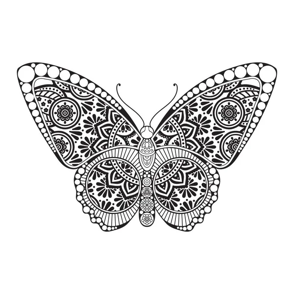 Vector butterfly black and white element line art print design — Stock Vector