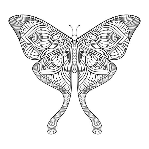 Vektor sommerfugl sort og hvidt element linje kunst print design – Stock-vektor