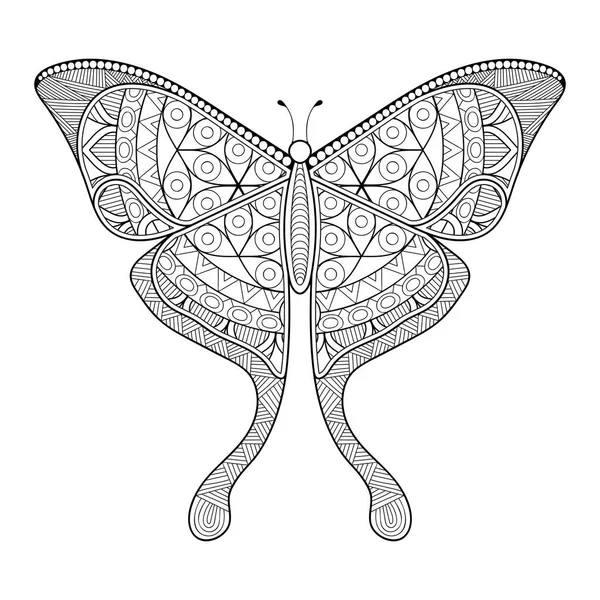 Vector butterfly black and white element line art print design — Stock Vector