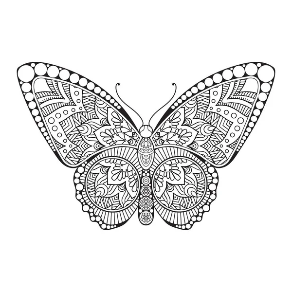 Vector butterfly black and white element line art print design — Stock Vector