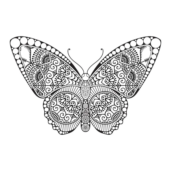 Vector mariposa blanco y negro elemento línea arte impresión diseño — Vector de stock