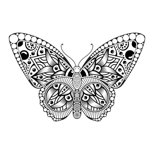 Vector vlinder zwart-wit element lijn art print ontwerp — Stockvector