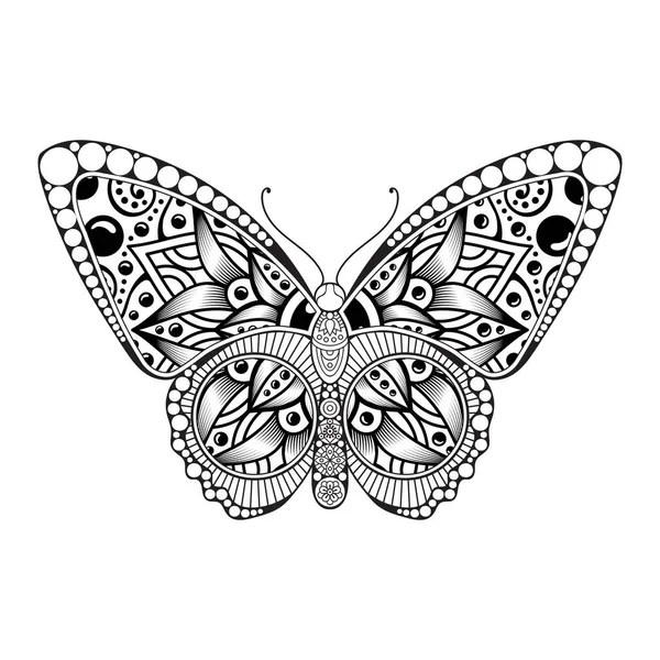 Vector butterfly black and white element line art print design — Stock Vector