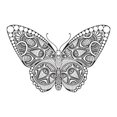 vektör kelebeği siyah beyaz element çizgi çizimi tasarımı