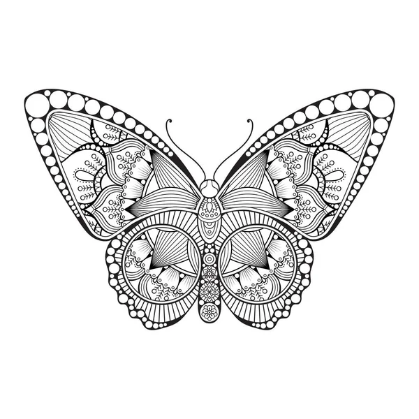 Vector butterfly black and white element line art print design — Stock Vector