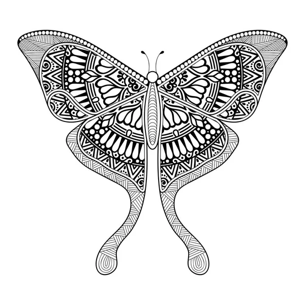 Векторная бабочка черно-белый элемент линии художественной печати дизайн — стоковый вектор